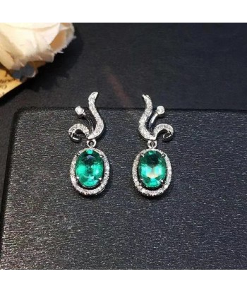 925 Silver Emerald Bow Earrings for Women pas chere