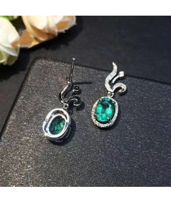 925 Silver Emerald Bow Earrings for Women pas chere