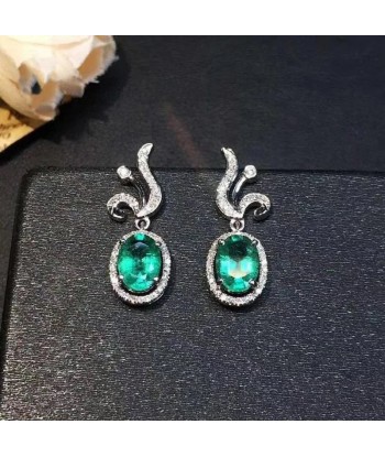 925 Silver Emerald Bow Earrings for Women pas chere