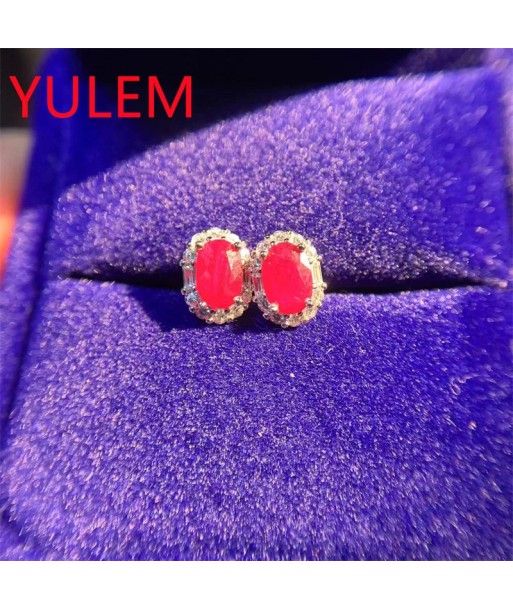 Silver 925 Plated with Gold Oval Natural Ruby Earrings for Women de pas cher