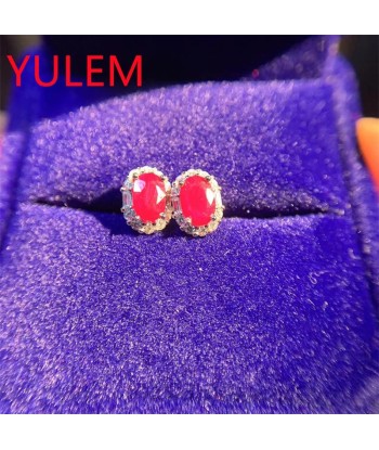 Silver 925 Plated with Gold Oval Natural Ruby Earrings for Women de pas cher