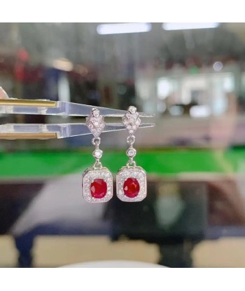 Silver Natural Ruby Dangler Earrings for Women de votre