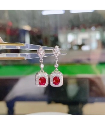 Silver Natural Ruby Dangler Earrings for Women de votre