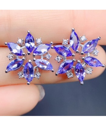 925 Sterling Silver Tanzanite Flower Design Earrings for Girl brillant des détails fins