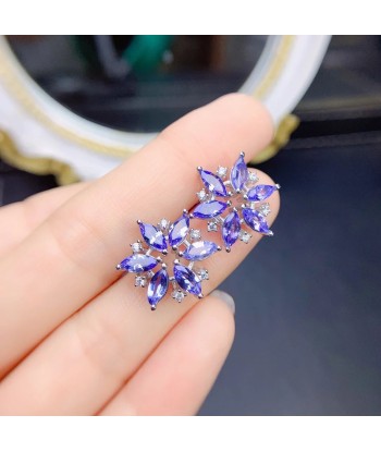 925 Sterling Silver Tanzanite Flower Design Earrings for Girl brillant des détails fins