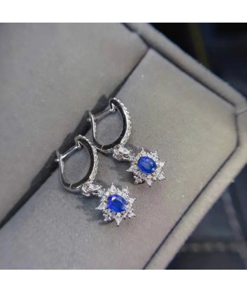 Sterling Silver Oval Cut Natural Sapphire Drop Dangle Earrings for Women les muscles