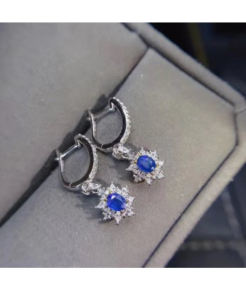 Sterling Silver Oval Cut Natural Sapphire Drop Dangle Earrings for Women les muscles