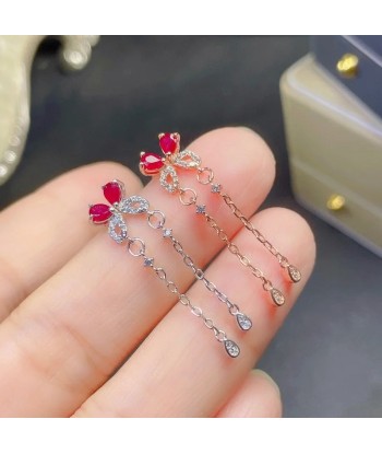 Silver 925 Natural Ruby Long Earrings for Women pas cher chine