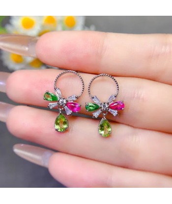 S925 Silver Peridot & Tsavorite Stud Earrings livraison gratuite