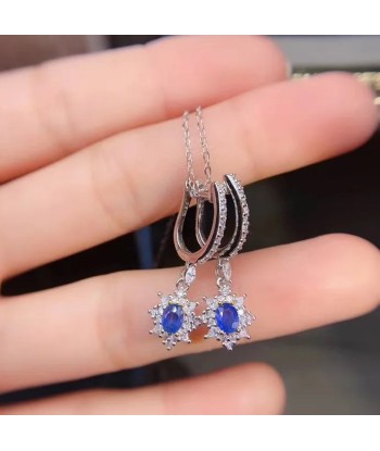 Sterling Silver Oval Cut Natural Sapphire Drop Dangle Earrings for Women les muscles