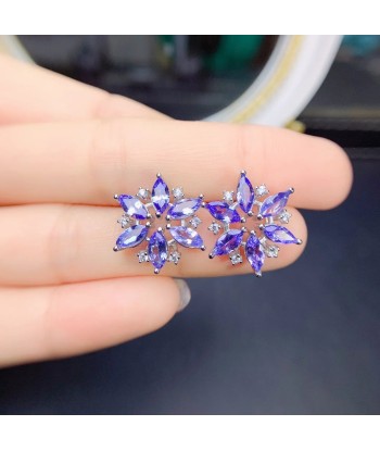 925 Sterling Silver Tanzanite Flower Design Earrings for Girl brillant des détails fins