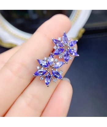 925 Sterling Silver Tanzanite Flower Design Earrings for Girl brillant des détails fins