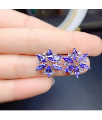 925 Sterling Silver Tanzanite Flower Design Earrings for Girl brillant des détails fins