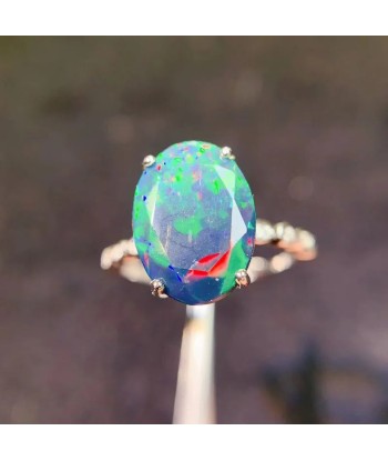 Sterling Silver Natural Black Opal Large Gemstone Ring for Men and Women Pour