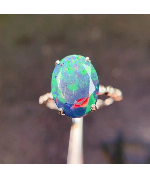 Sterling Silver Natural Black Opal Large Gemstone Ring for Men and Women Pour