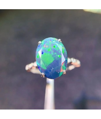 Sterling Silver Natural Black Opal Large Gemstone Ring for Men and Women Pour