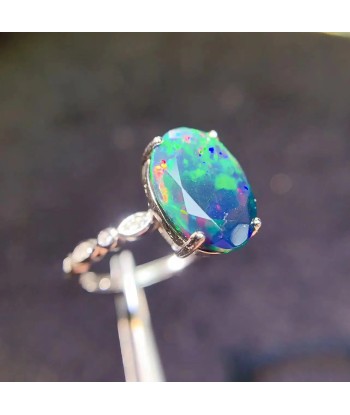 Sterling Silver Natural Black Opal Large Gemstone Ring for Men and Women Pour