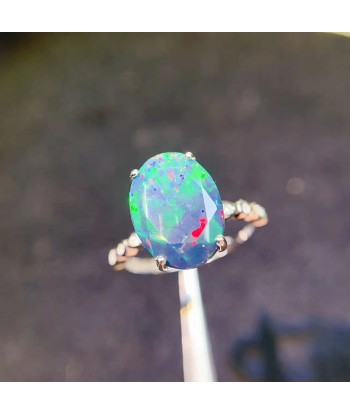 Sterling Silver Natural Black Opal Large Gemstone Ring for Men and Women Pour