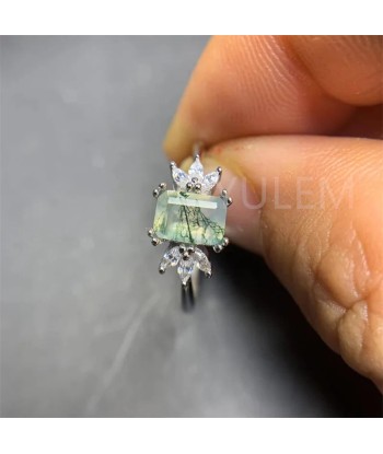 925 Sterling Silver Moss Agate Square Ring, 5x7mm for Women basket pas cher