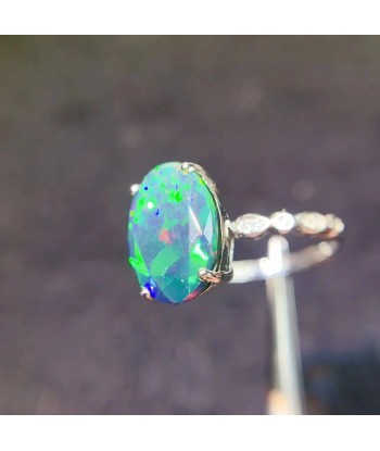 Sterling Silver Natural Black Opal Large Gemstone Ring for Men and Women Pour