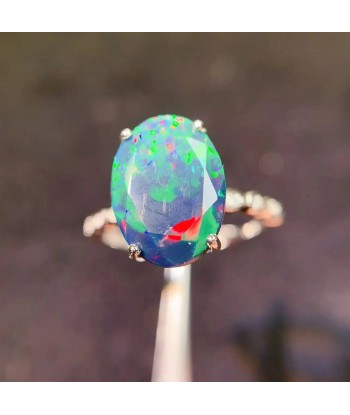 Sterling Silver Natural Black Opal Large Gemstone Ring for Men and Women Pour