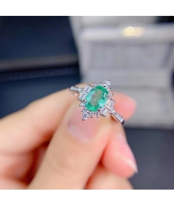 925 Silver Emerald Ring, Customizable Size, Deep Color Amélioration de cerveau avec