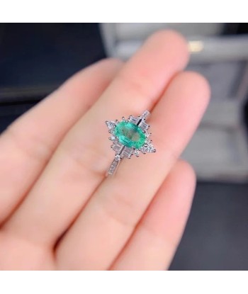 925 Silver Emerald Ring, Customizable Size, Deep Color Amélioration de cerveau avec