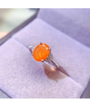 925 Sterling Silver 6mm x 8mm Orange Opal Ring with 18K Gold Plating for Women pas cher