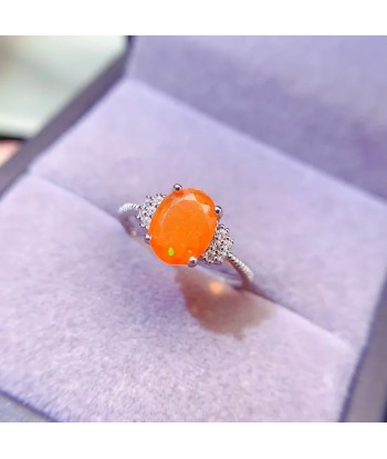 925 Sterling Silver 6mm x 8mm Orange Opal Ring with 18K Gold Plating for Women pas cher