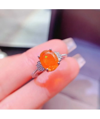 925 Sterling Silver 6mm x 8mm Orange Opal Ring with 18K Gold Plating for Women pas cher