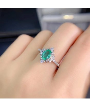 925 Silver Emerald Ring, Customizable Size, Deep Color Amélioration de cerveau avec