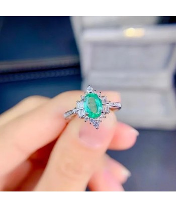 925 Silver Emerald Ring, Customizable Size, Deep Color Amélioration de cerveau avec