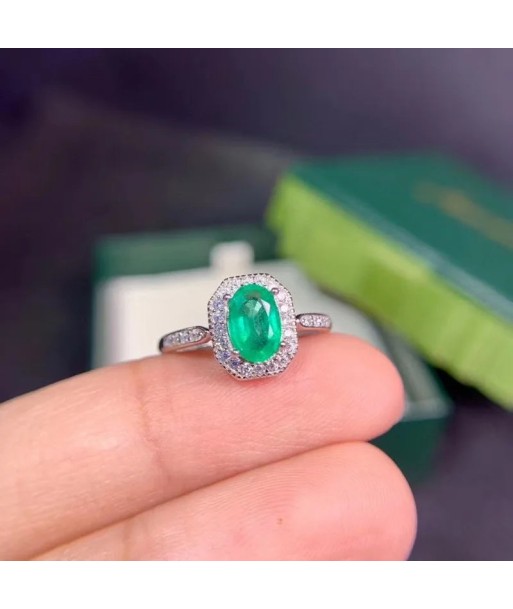 925 Sterling Silver Natural Green Emerald Ring for Women français