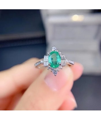 925 Silver Emerald Ring, Customizable Size, Deep Color Amélioration de cerveau avec