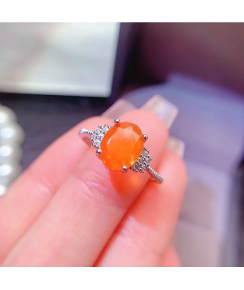 925 Sterling Silver 6mm x 8mm Orange Opal Ring with 18K Gold Plating for Women pas cher