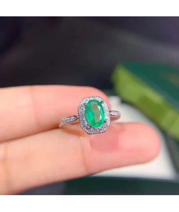 925 Sterling Silver Natural Green Emerald Ring for Women français