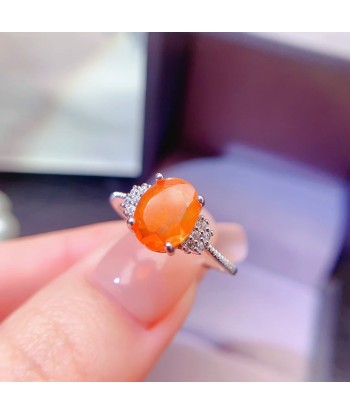 925 Sterling Silver 6mm x 8mm Orange Opal Ring with 18K Gold Plating for Women pas cher