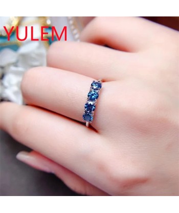 925 Sterling Silver Blue Moissanite Band Ring for Women soldes