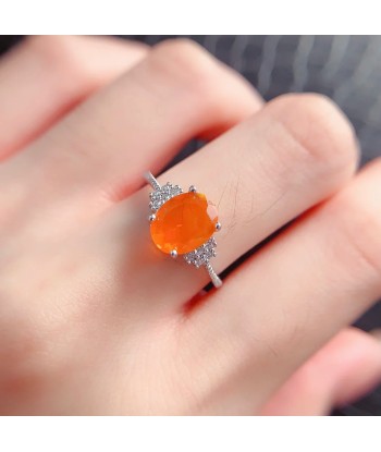 925 Sterling Silver 6mm x 8mm Orange Opal Ring with 18K Gold Plating for Women pas cher