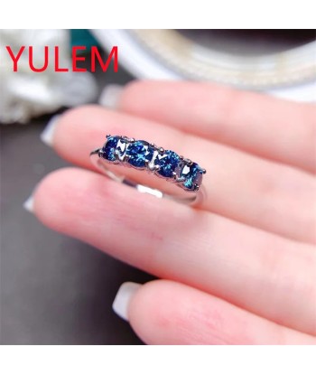 925 Sterling Silver Blue Moissanite Band Ring for Women soldes