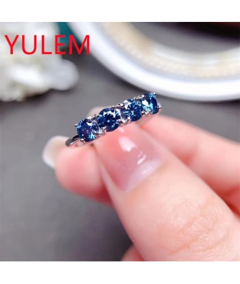 925 Sterling Silver Blue Moissanite Band Ring for Women soldes