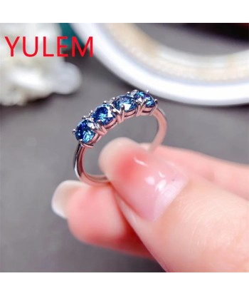 925 Sterling Silver Blue Moissanite Band Ring for Women soldes