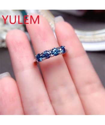 925 Sterling Silver Blue Moissanite Band Ring for Women soldes