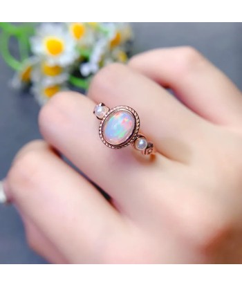 Silver Natural Opal Engagement Ring, 6x8mm, for Her le des métaux précieux