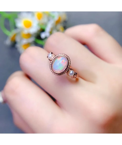 Silver Natural Opal Engagement Ring, 6x8mm, for Her le des métaux précieux