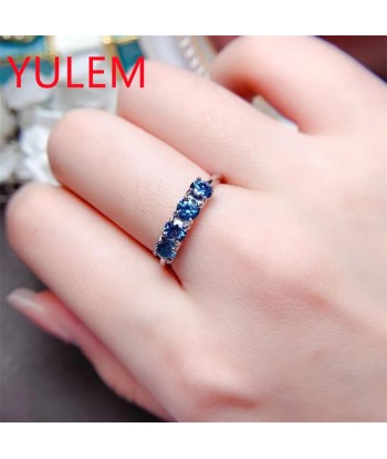 925 Sterling Silver Blue Moissanite Band Ring for Women soldes