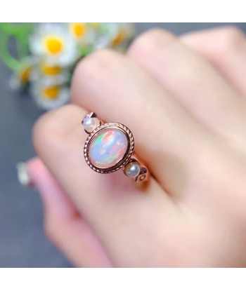 Silver Natural Opal Engagement Ring, 6x8mm, for Her le des métaux précieux