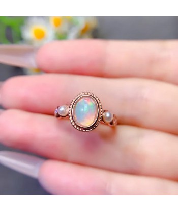 Silver Natural Opal Engagement Ring, 6x8mm, for Her le des métaux précieux