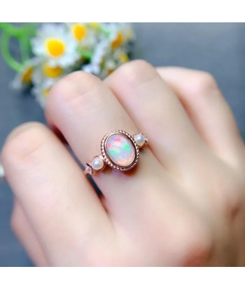 Silver Natural Opal Engagement Ring, 6x8mm, for Her le des métaux précieux