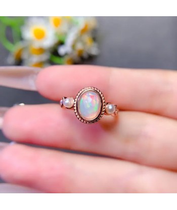 Silver Natural Opal Engagement Ring, 6x8mm, for Her le des métaux précieux